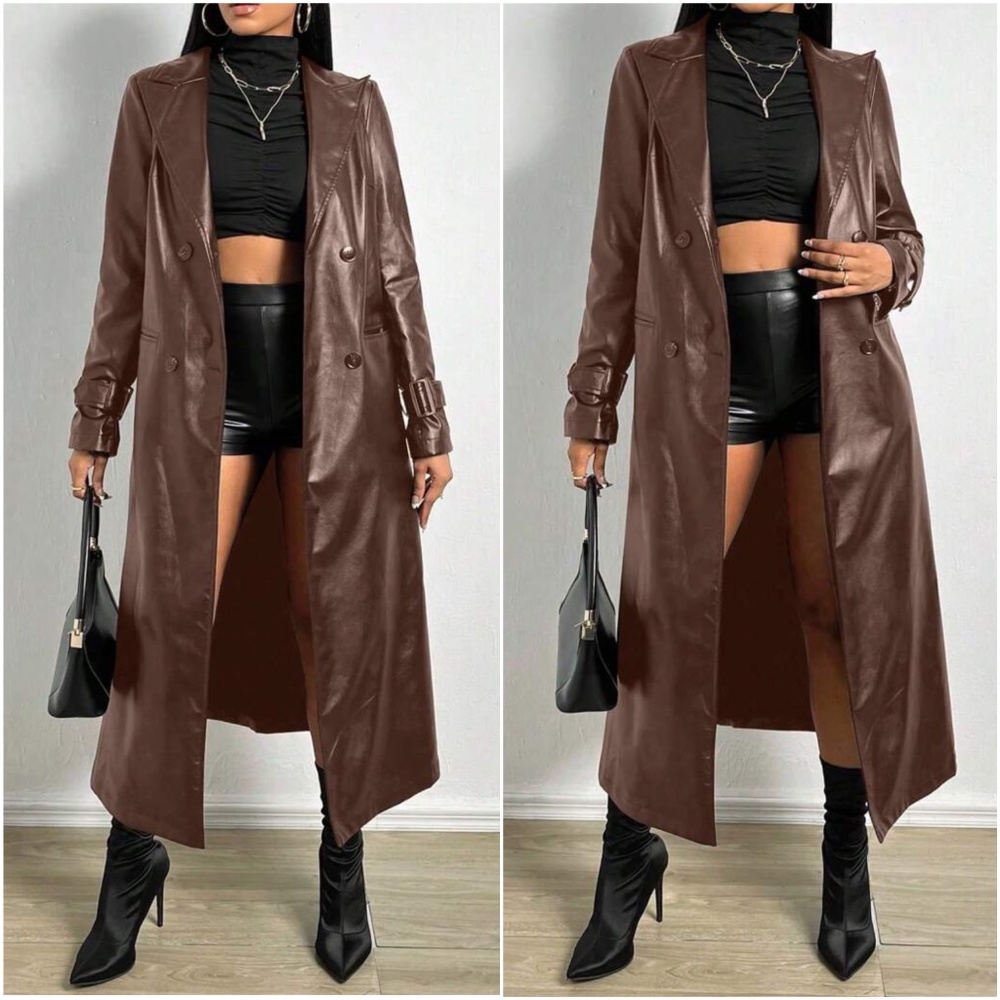 Luxe Vegan Leather Button up Trench Coat - Picture 5 of 5